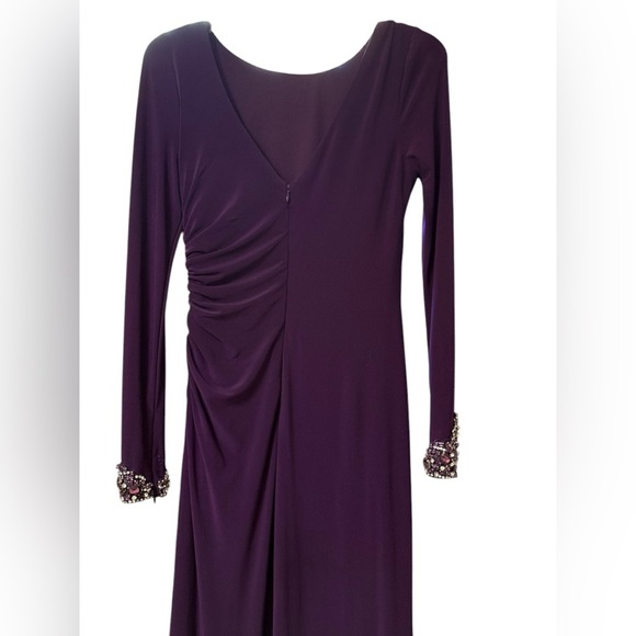 ELIZA J Women's Purple Ruched Rhinestone Cuff Long Stretch Jersey Gown Dress - Picture 7 of 8